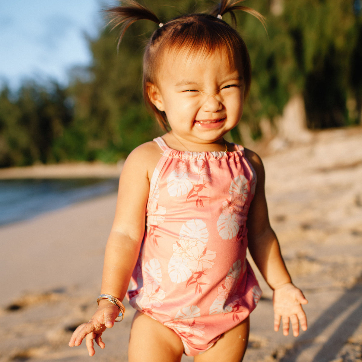 Pink mauve Hibiscus Halter Romper (6/12M to 18/24M) - Sweet Sweet Honey Hawaii