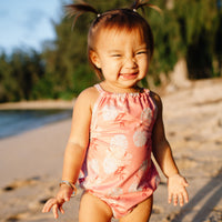 Pink mauve Hibiscus Halter Romper (6/12M to 18/24M) - Sweet Sweet Honey Hawaii