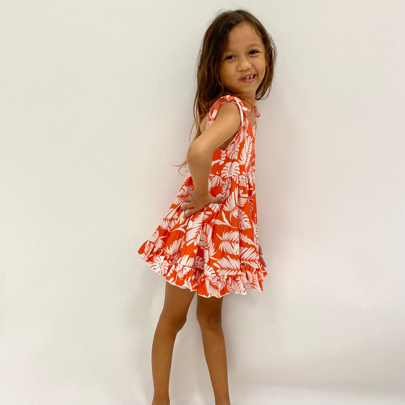 Sunset Palm Shoulder Tie Dress