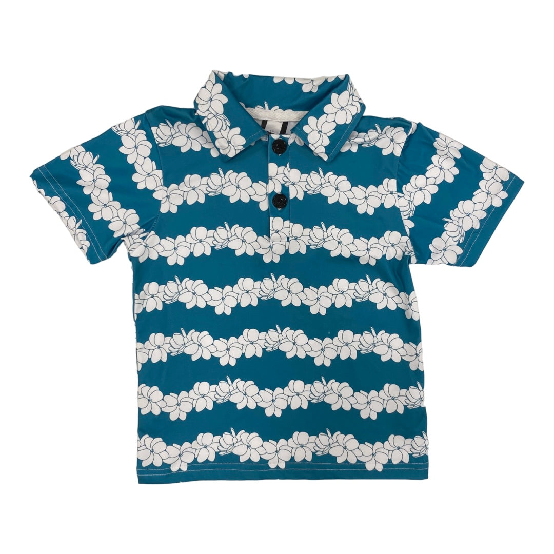 Gardenia Lei Teal Collared Shirt
