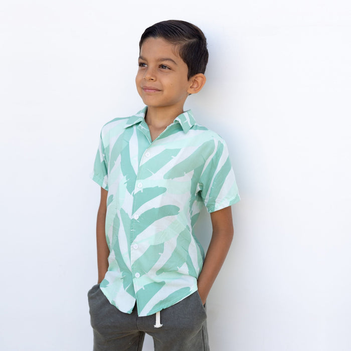 Kid's Banana Leaf Button down Collared Shirt - Sweet Sweet Honey Hawaii