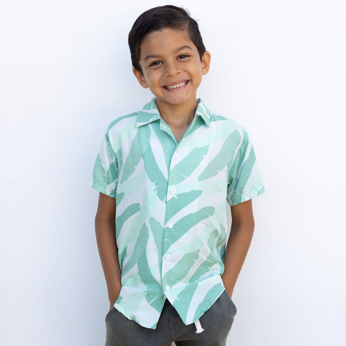 Kid's Banana Leaf Button down Collared Shirt - Sweet Sweet Honey Hawaii