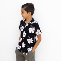 Midnight Hibiscus Button down Collared Shirt - Sweet Sweet Honey Hawaii