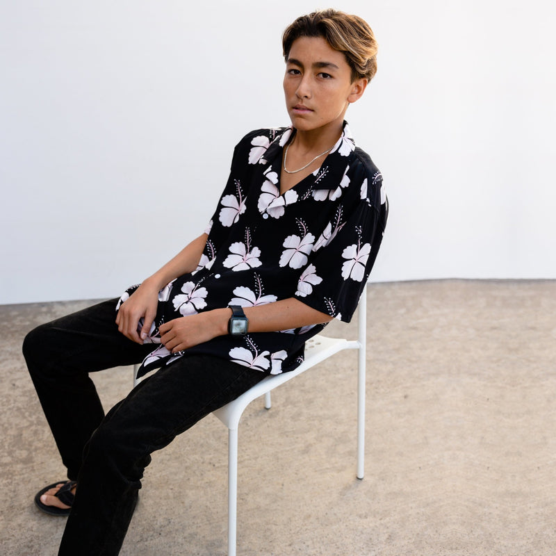 Midnight Hibiscus Button Down Shirt - Sweet Sweet Honey Hawaii