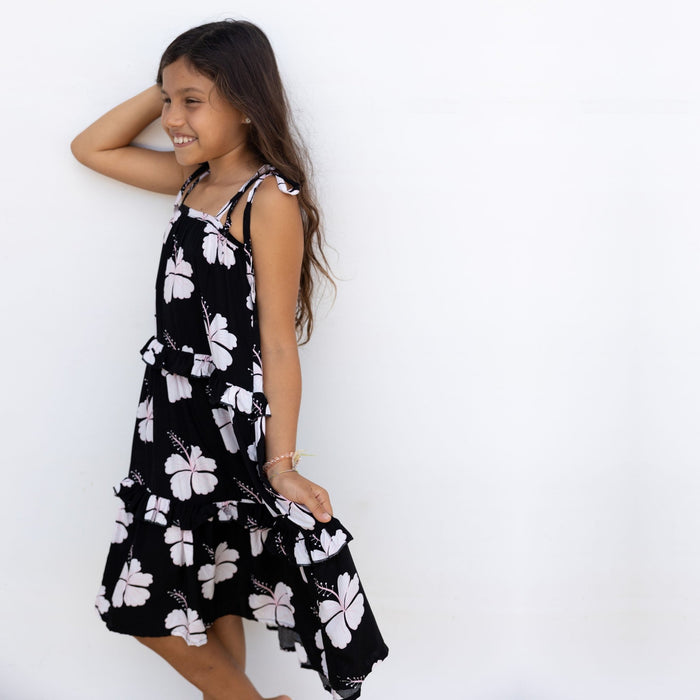 Midnight Hibiscus Kid's Maxi Dress - Sweet Sweet Honey Hawaii