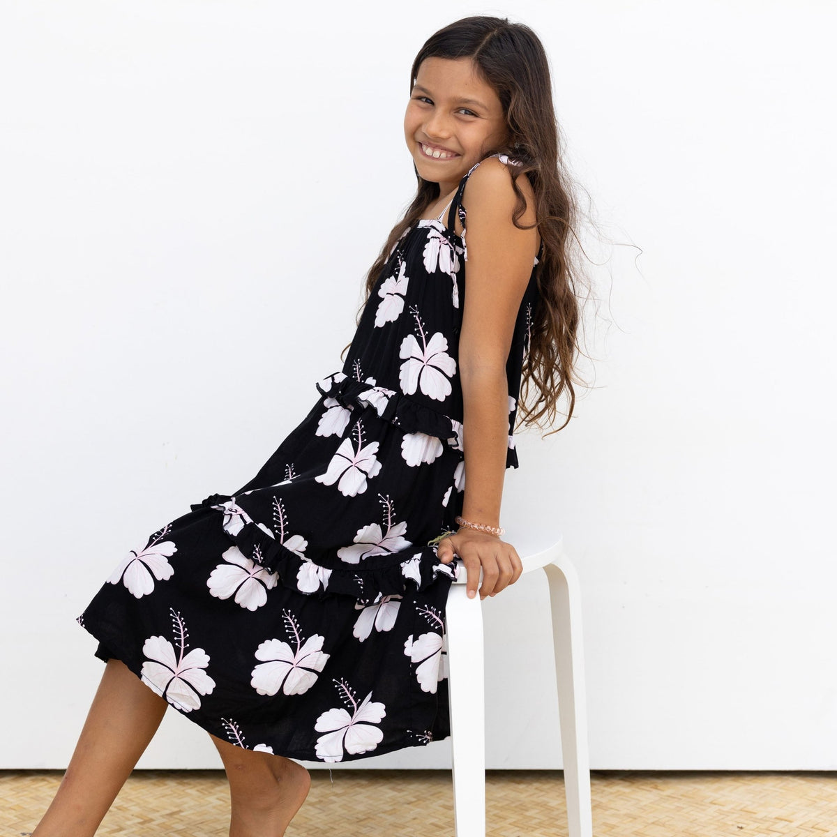 Midnight Hibiscus Kid's Maxi Dress - Sweet Sweet Honey Hawaii