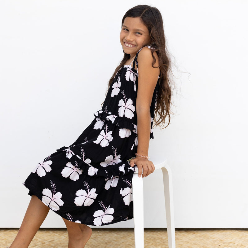 Midnight Hibiscus Kid's Maxi Dress - Sweet Sweet Honey Hawaii