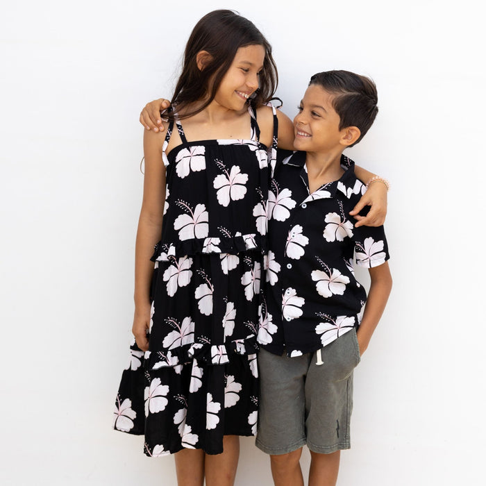 Midnight Hibiscus Kid's Maxi Dress - Sweet Sweet Honey Hawaii