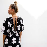 Midnight Hibiscus Sleeved Maxi Dress - Sweet Sweet Honey Hawaii