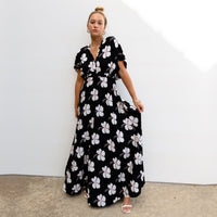 Midnight Hibiscus Sleeved Maxi Dress - Sweet Sweet Honey Hawaii