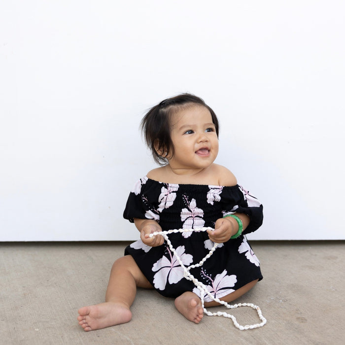 Midnight Hibiscus Sleeved Melody Romper - Sweet Sweet Honey Hawaii