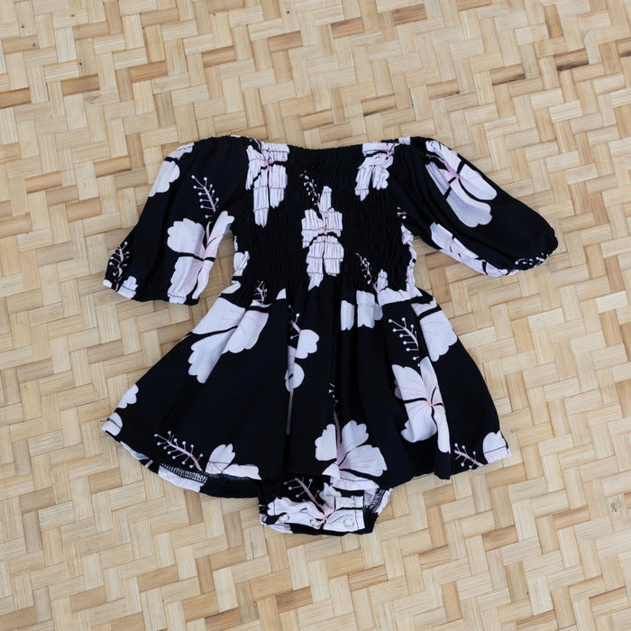 Midnight Hibiscus Sleeved Melody Romper - Sweet Sweet Honey Hawaii