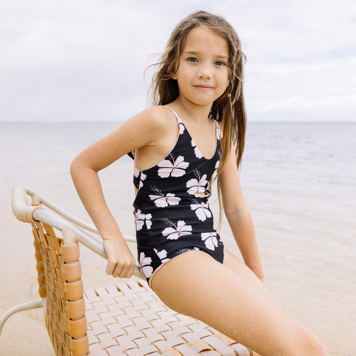 Midnight Hibiscus/Sandy Gardenia Peek-a-Boo reversible Swimsuit - Sweet Sweet Honey Hawaii