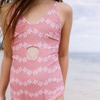 Rainbow Monstera/ Peachy Pua Peek-a-Boo reversible Swimsuit - Sweet Sweet Honey Hawaii