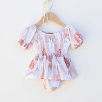 Rainbow Monstera Sleeved Melody Romper - Sweet Sweet Honey Hawaii