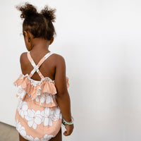Sandy Gardenia Xback Ruffled onesie - Sweet Sweet Honey Hawaii