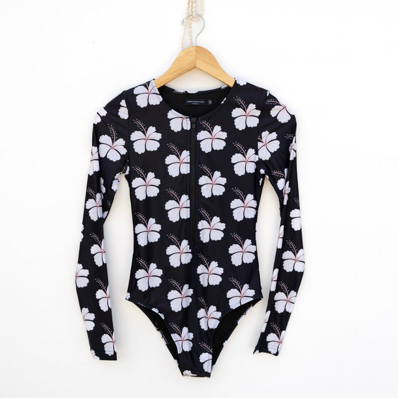 Women's Midnight Hibiscus Long Sleeve Bikini - Sweet Sweet Honey Hawaii
