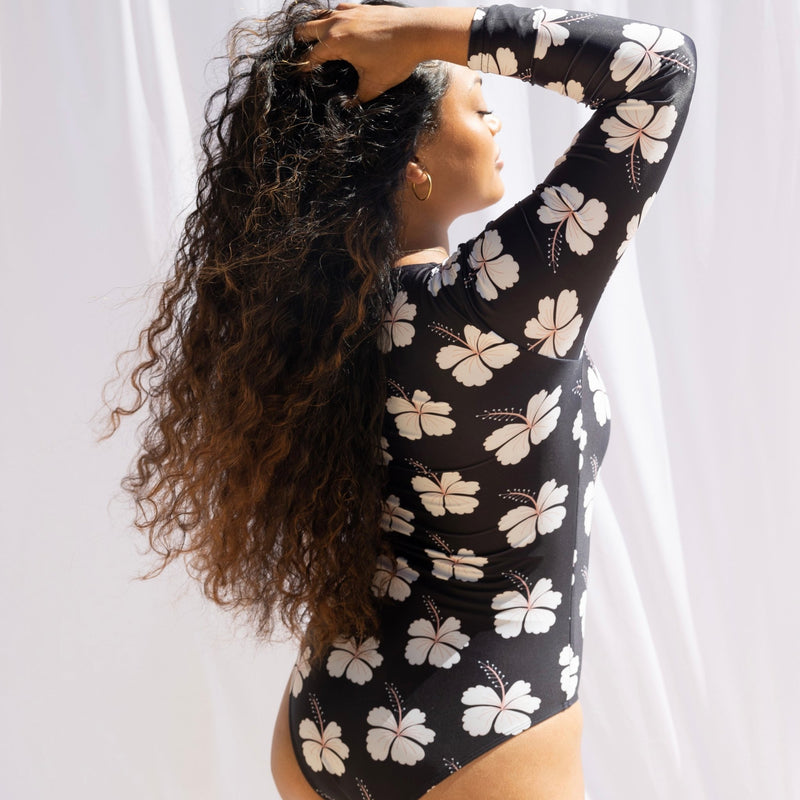 Women's Midnight Hibiscus Long Sleeve Bikini - Sweet Sweet Honey Hawaii