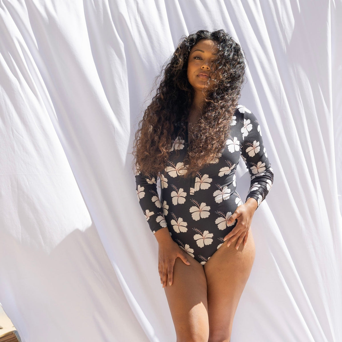 Women's Midnight Hibiscus Long Sleeve Bikini - Sweet Sweet Honey Hawaii