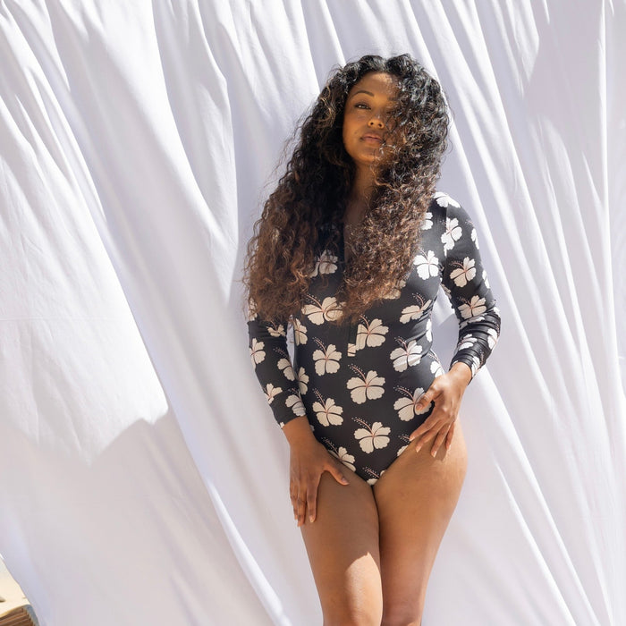 Women's Midnight Hibiscus Long Sleeve Bikini - Sweet Sweet Honey Hawaii