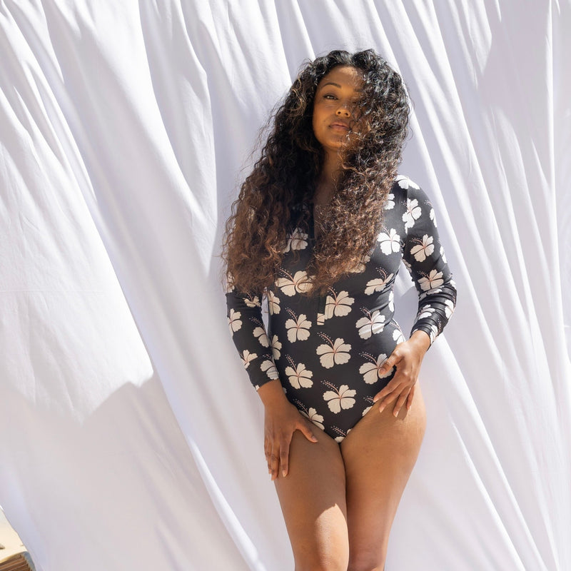 Women's Midnight Hibiscus Long Sleeve Bikini - Sweet Sweet Honey Hawaii